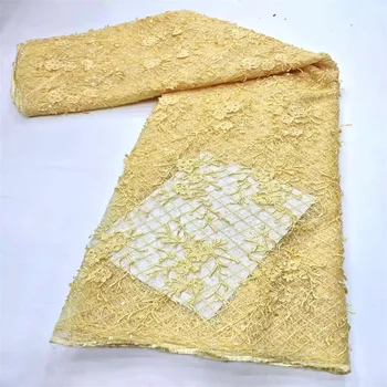 Новейшая африканская кружевная ткань 5 ярдов 2024 желтого цвета с высококачественными блестками, французский тюль, вышивка, сетчатый материал для нигерийцев
