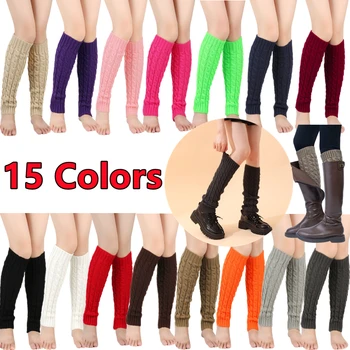 15 цветов, осенне-зимние женские однотонные носки, гетры, вязаные длинные гольфы для ног, женские носки-гетры для девочек