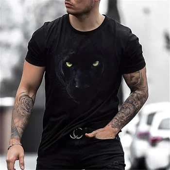 Летняя мужская футболка с изображением животных, футболки, пуловер с круглым вырезом и 3D-принтом Волка, дизайнерские топы Оверсайз, Черная повседневная винтажная мужская одежда