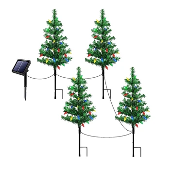 Маленькие рождественские елочные гирлянды на солнечной батарее, фонарь, мини-Рождественская елка с подсветкой Для украшения дорожки, крыльца, двора, долговечные