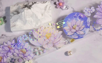 Винтажная лента Васи ПЭТ с цветочным рисунком фиолетового лотоса для изготовления карточек-планировщиков, декоративная наклейка для скрапбукинга 