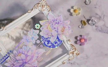 Винтажная лента Васи ПЭТ с цветочным рисунком фиолетового лотоса для изготовления карточек-планировщиков, декоративная наклейка для скрапбукинга 
