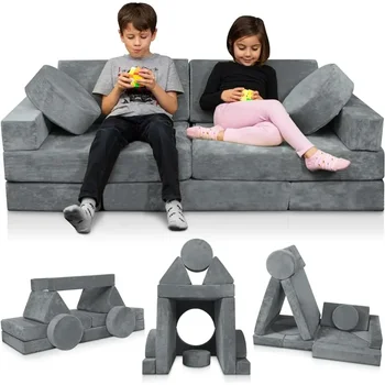 14 шт. Модульный детский игровой диван, детский Секционный диван, мебель для спальни и игровой комнаты Fortplay для малышей, серый