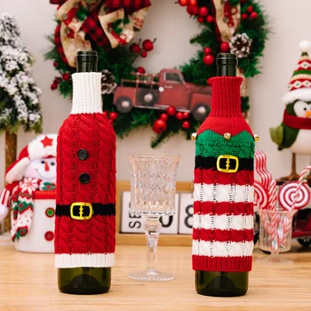 Рождественская крышка для бутылки вина, Санта-Снеговик, Вязаные сумки для бутылок красного вина, украшения для обеденного стола, крышка для шампанского, Новый год