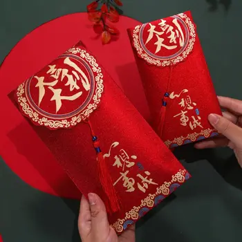 2/10шт Кармашек для денег в китайском стиле, креативные Красивые кисточки, Красный конверт, традиционная сумка для новогодних благословений