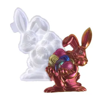Форма для пасхального кролика, милый 3D кролик, держащий яйца, силиконовая форма для литья эпоксидной смолы 