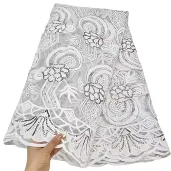 Белая африканская кружевная ткань 2023, высококачественная Французская сетчатая кружевная ткань с блестками, Нигерийские кружевные ткани для свадебного платья