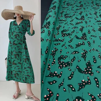Модная шелковая ткань из эластичного крепдешина с зеленым принтом, летнее Дышащее платье-рубашка из ледяного шелка, Роскошная дизайнерская ткань для входа