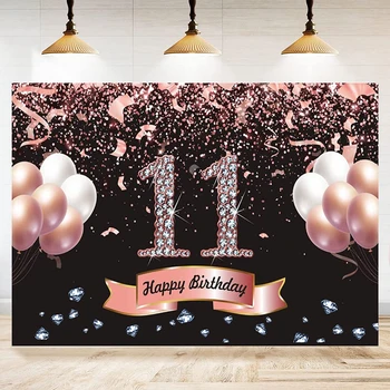 Фон для фотосъемки для девочек из Розового золота С Украшением вечеринки по случаю 11-Летия Плакат Поддерживает Фоновый Баннер