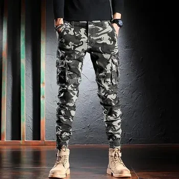 Стильные камуфляжные брюки-карго для мужчин для бега трусцой и повседневного дизайна, облегающие мужские рабочие тактические спортивные брюки большого размера 2