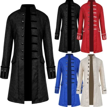 2023 Новое мужское пальто в европейском и американском стиле, однотонная модная мужская униформа в стиле стимпанк, ретро, одежда с воротником-стойкой.