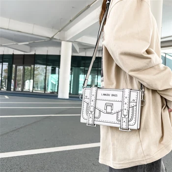 Креативная 2D мультяшная сумка-коробка, маленькая сумка через плечо, женская сумка с рисунком из мультяшной бумаги, мультяшная сумочка с индивидуальностью