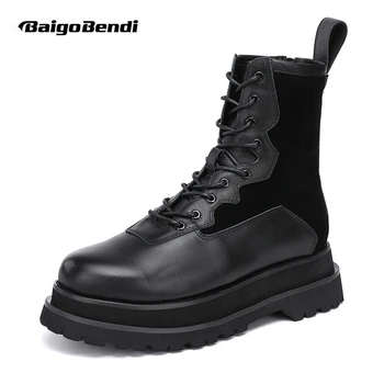 Осенне-зимние солдатские короткие ботинки на толстой подошве, крутые черные армейские ботинки, мужская дышащая обувь повышенной комфортности на шнуровке
