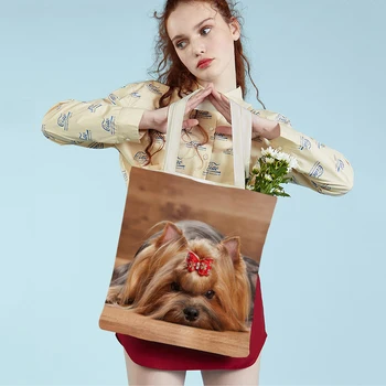 МИНИ-Йоркширская хозяйственная сумка, складная, многоразовая, повседневная, милая, модная, для домашних животных, собака, двусторонняя, наплечная сумка для женщин