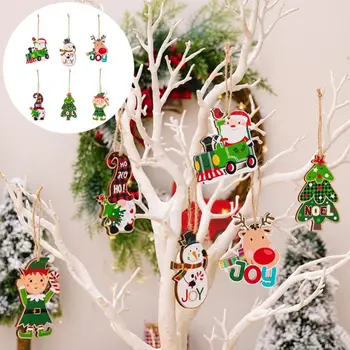 Рождественские украшения, Рождественская подвеска, Мультяшная деревянная Рождественская елка, Подвесная бирка, Персонализированная Подвесная Рождественская елка, Подвеска для домашнего декора